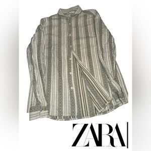 Men’s- Sz Lg- Zara- NWOT- Button-Up Shirt in Olive, Cream and Light Blue